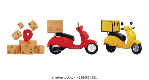 Scooter with Card Box Delivery service icon 3d render concept of Time to shopping, fast food delivery icon vector illustration