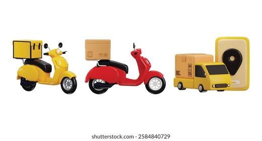 Scooter with Card Box Delivery truck fast delivery service icon 3d render concept of Time to fast delivery icon vector illustration