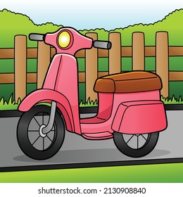 Scooter Cartoon Colored Vehicle Illustration