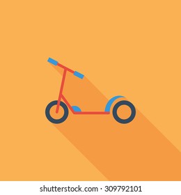 Scooter child icon. Flat vector related icon with long shadow for web and mobile applications. It can be used as - logo, pictogram, icon, infographic element. Vector Illustration.