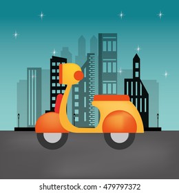 scooter and city buildings 