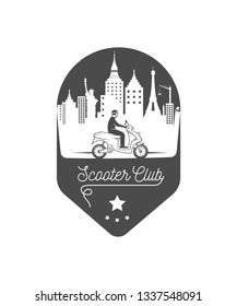 Scooter club logo. Retro banner for t-shirts and websites. Badge, sign and isolated silhouette.