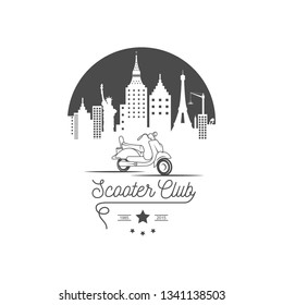 Scooter club logo. Retro banner for t-shirts and websites. Badge, sign and isolated silhouette.