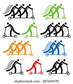  Scooter colorful icons
Several funny colorful icons with scooter for one to three people. Vector illustration.
