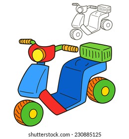 Scooter. Coloring book page. Cartoon vector illustration.