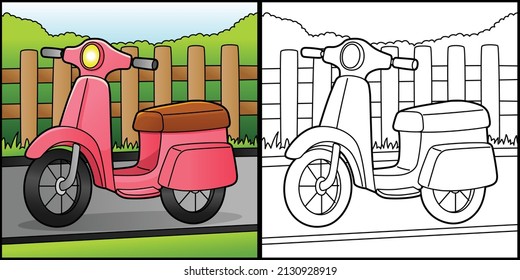 Scooter Coloring Page Vehicle Illustration