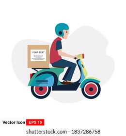 Scooter with courier, delivery symbol. Vector illustration.