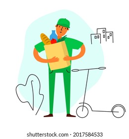 Scooter courier with food package