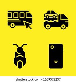 scooter, crane, bus and smartphone vector icon set. Sample icons set for web and graphic design