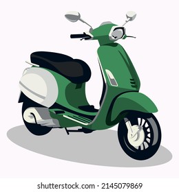 Scooter in dark green color with a gasoline internal combustion engine for moving around the city