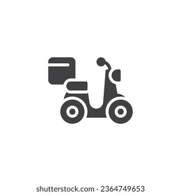 Scooter with delivery box vector icon. filled flat sign for mobile concept and web design. Delivery scooter glyph icon. Symbol, logo illustration. Vector graphics