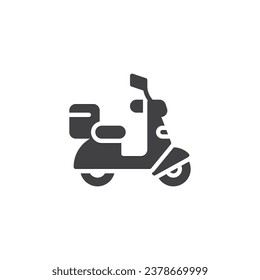 Scooter con icono vector de caja de entrega. signo plano relleno para concepto móvil y diseño web. Icono de glifo de la motocicleta de entrega. Símbolo, ilustración del logotipo. Gráficos vectoriales