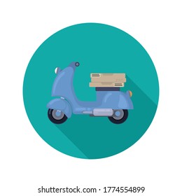 Scooter delivery flat illustration with long shadow. Vector.
