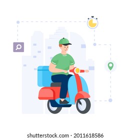Scooter delivery flat illustration vector, 