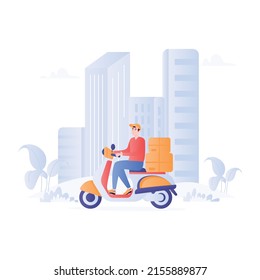 Ilustración plana de entrega de Scooter en formato vectorial 

