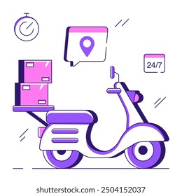 Scooter delivery illustration, editable vector

