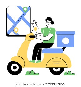 Ilustração de entrega de scooter, vetor editável