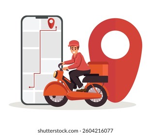 scooter delivery man flat vector cartoon.