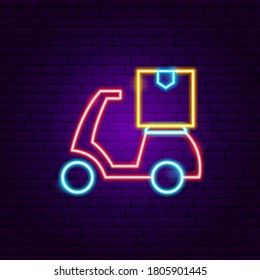 Signo de neón de entrega de Scooter. Ilustración vectorial de la promoción de pedidos en línea.