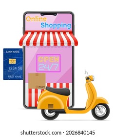 scooter delivery of online orders vector illustration isolated on white background
