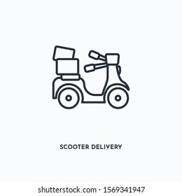 scooter delivery outline icon. Simple linear element illustration. Isolated line scooter delivery icon on white background. Thin stroke sign can be used for web, mobile and UI.