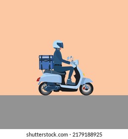 Scooter delivery rider at work. Vector illustration