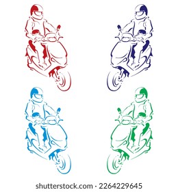 Scooter Driver Contours Vector Illustration
