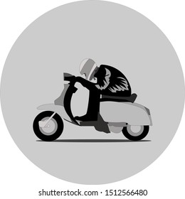 Scooter and scooter driver in helmet. Isolated on white background. Flat style vector illustration.
