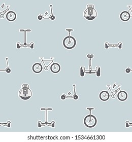 Scooter and electric transport background - Vector color seamless pattern of vehicles for graphic design