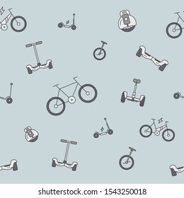 Scooter and electric transport background - Vector color seamless pattern of vehicles for graphic design