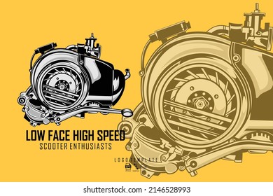 SCOOTER ENGINE ILLUSTRATION WITH A YELLOW BACKGROUND, READY FORMAT EPS 10