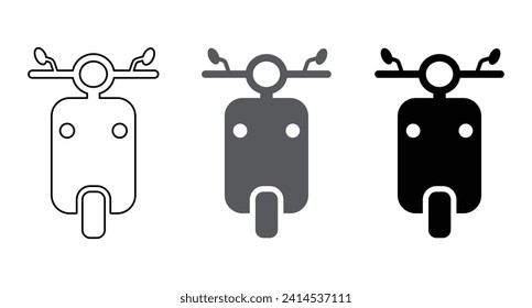Scooter flat icon set of three in outline and fill style in black color. Motor scooter front view vector icon isolated - Vector Icon