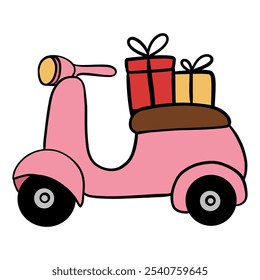 Scooter with gift box .  Vector illustration.

