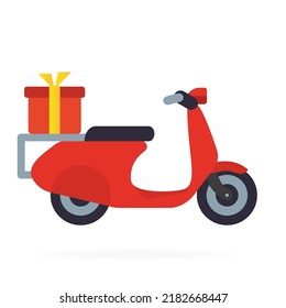 Scooter with a gift, business strategy. Vector illustration.