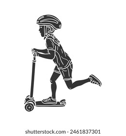 Scooter Girl Icon Silhouette Illustration. Children Vector Graphic Pictogram Symbol Clip Art. Doodle Sketch Black Sign.