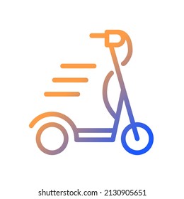 Icono de vector lineal de gradiente Scooter. Vehículo motorizado y eléctrico. Transporte móvil. E scooter. Movimiento dinámico. Símbolo de color de línea delgada. Pictograma de estilo moderno. Dibujo de contorno aislado del vector