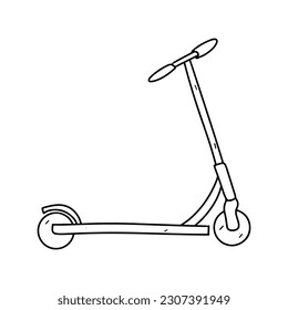 Scooter in hand drawn doodle style. Vector illustration isolated on white. Coloring page.