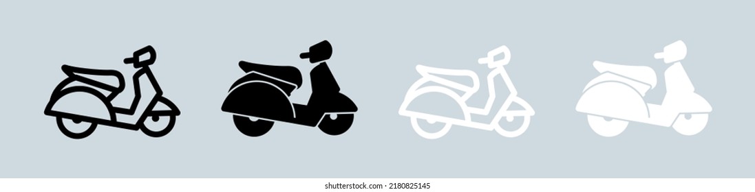 Scooter icon in black and white colors. Motorcycle signs vector illustration.