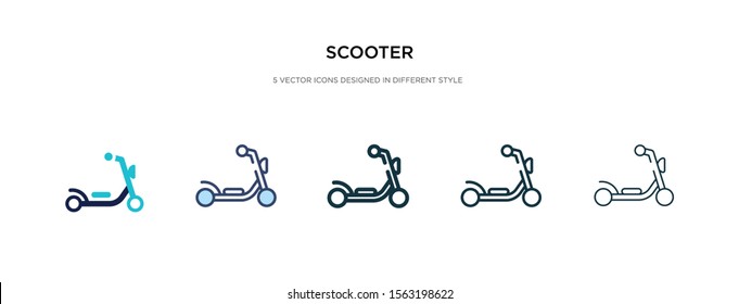 scooter icon in different style vector illustration. two colored and black scooter vector icons designed in filled, outline, line and stroke style can be used for web, mobile, ui