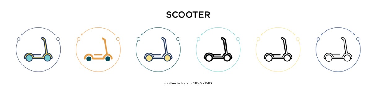 Icono Scooter en el estilo relleno, delgado, contorno y trazo. Ilustración vectorial de dos iconos vectores de scooter de color y negro se puede utilizar para móviles, ui, web