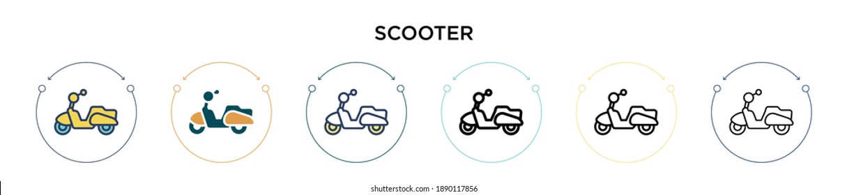 Scooter icon in filled, thin line, outline and stroke style. Vector illustration of two colored and black scooter vector icons designs can be used for mobile, ui, web