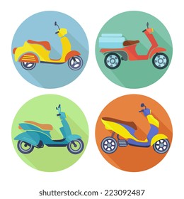Scooter icon flat set with urban vehicle speed transport isolated vector illustration
