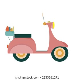 Scooter icon with flowers. flat style