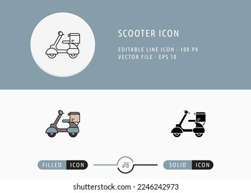 Scooter Icon Isolated on White Background. Motorcycle Delivery Box Thin Line Symbol Stock Vector Illustration For Mobile App And Web Design.