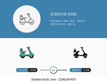 Scooter Icon Isolated on White Background. Motorcycle Delivery Box Thin Line Symbol Stock Vector Illustration For Mobile App And Web Design.