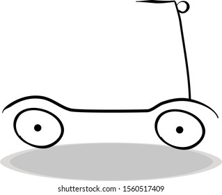 Scooter icon on white background, flat design, hand drawing. Illustration eco friendly transport, contour of symbol black