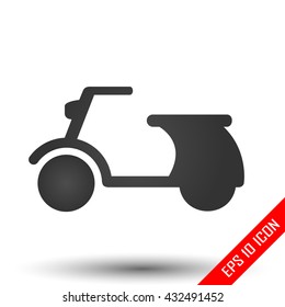 Scooter icon. Retro scooter icon. Simple flat logo of scooter on white background. Vector illustration.