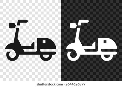 Scooter icon silhouette. Vector logo of a transport classic retro motorbike scooter. Illustration side view isolated on transparent background.
