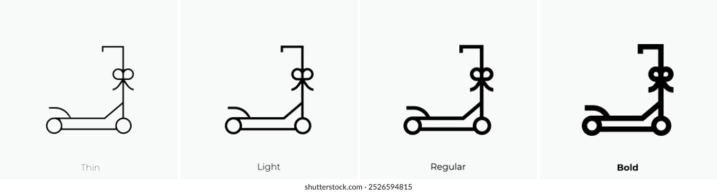 icono de scooter. Diseño de estilo delgado, ligero, regular y audaz aislado sobre fondo blanco