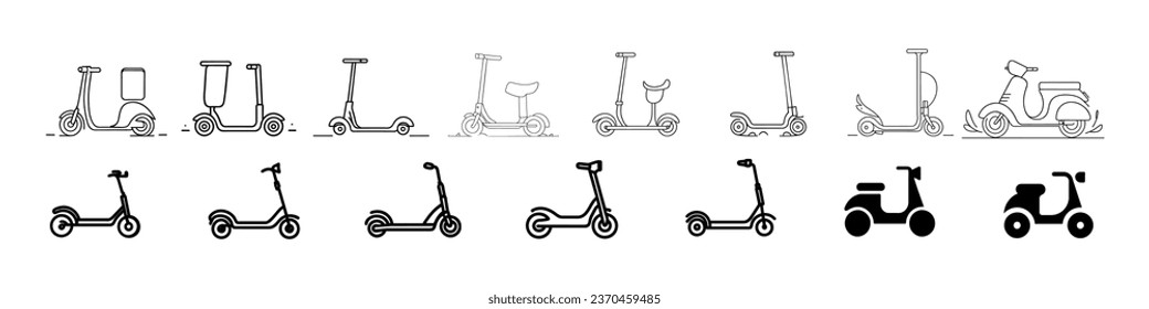 scooter icon, Vector scooter icon design, Scooter outline icons isolated. Electric Scooter Icons. Electric modern e bike icon. Outline electric modern e bike vector icon for web